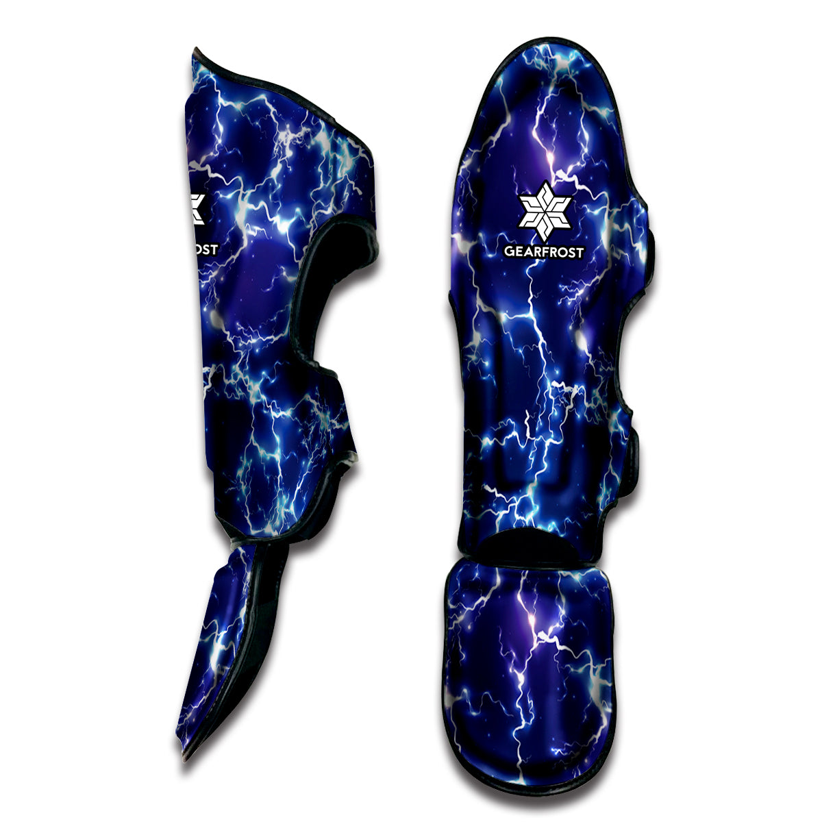 Blue And Purple Lightning Print Muay Thai Shin Guard