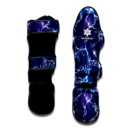 Blue And Purple Lightning Print Muay Thai Shin Guard