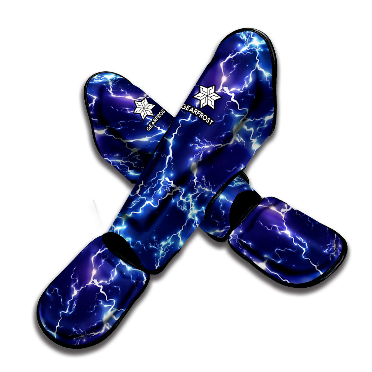 Blue And Purple Lightning Print Muay Thai Shin Guard