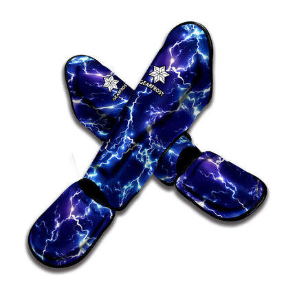 Blue And Purple Lightning Print Muay Thai Shin Guard