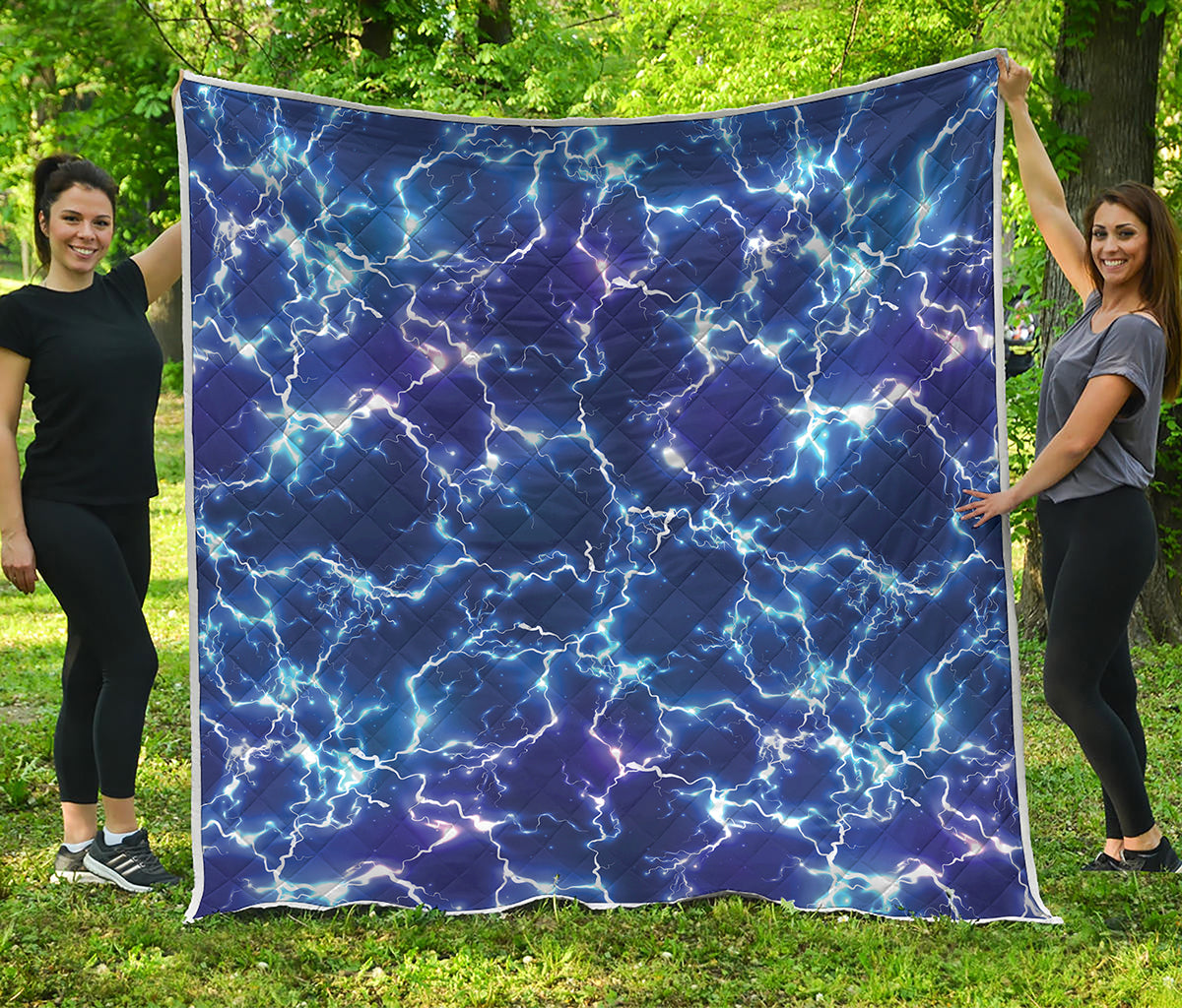 Blue And Purple Lightning Print Quilt