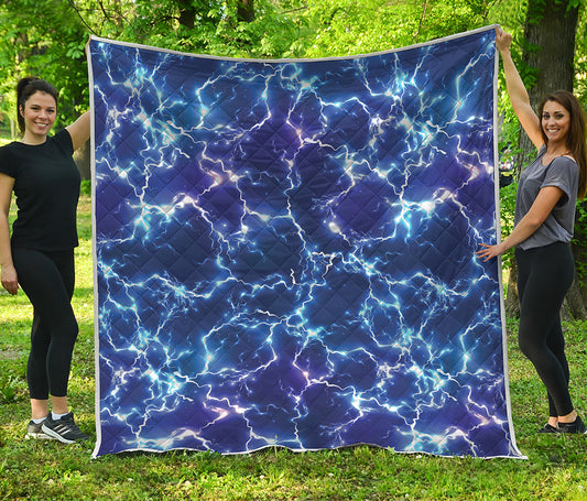 Blue And Purple Lightning Print Quilt