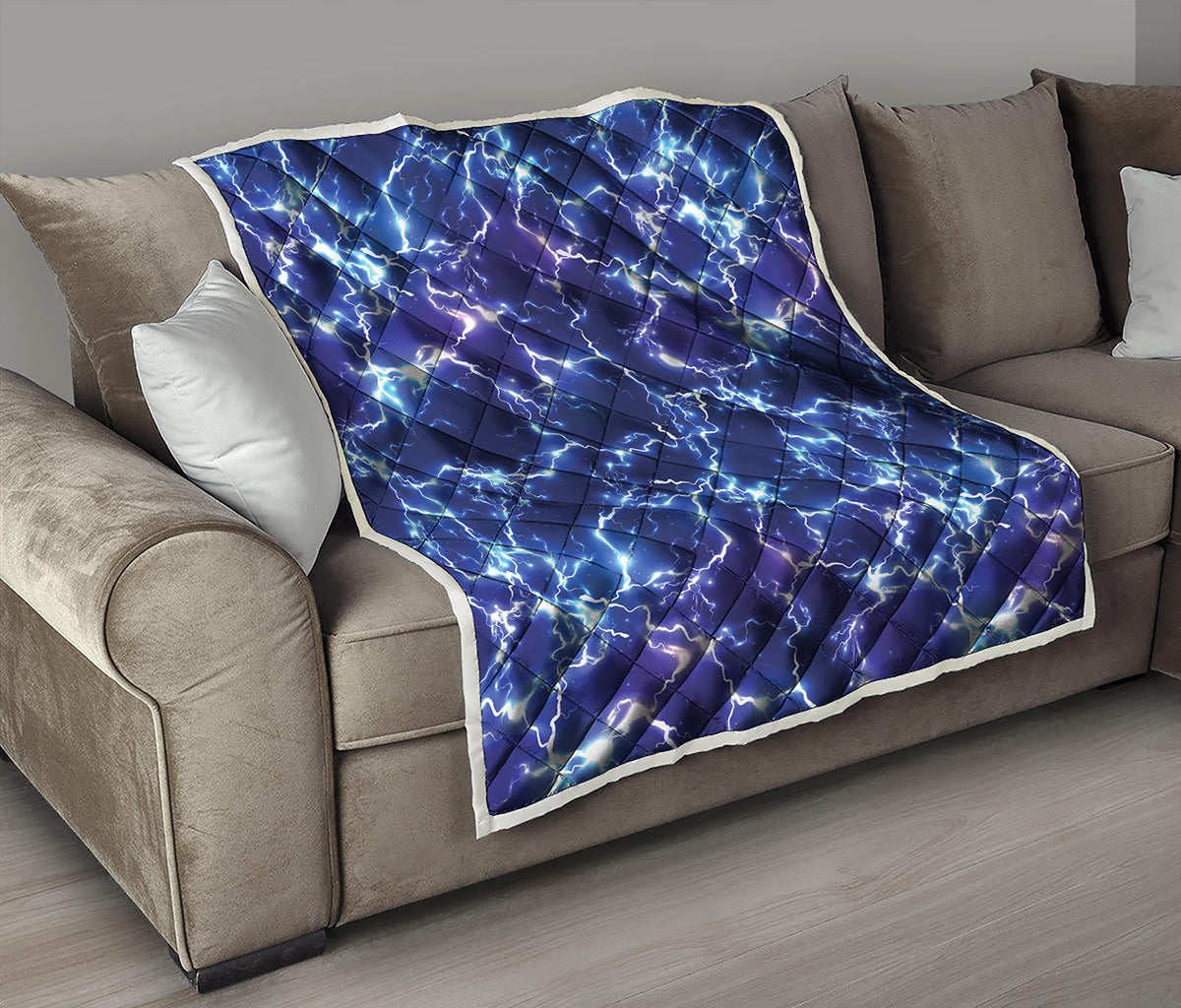 Blue And Purple Lightning Print Quilt