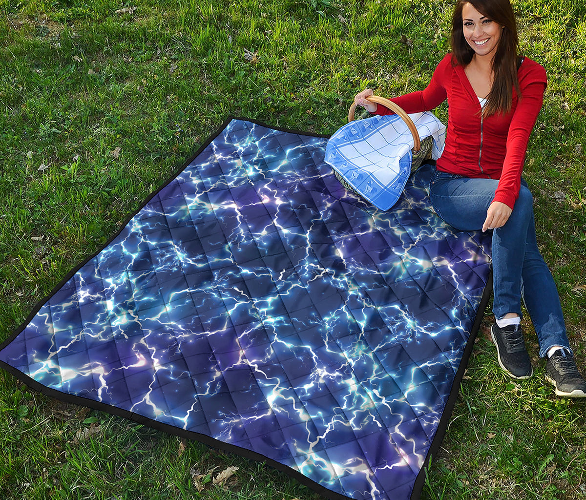 Blue And Purple Lightning Print Quilt