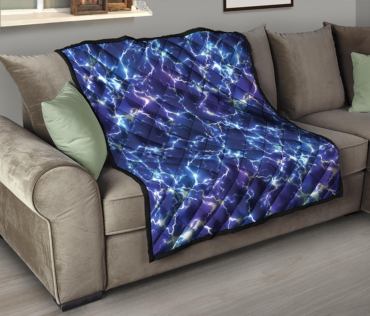 Blue And Purple Lightning Print Quilt