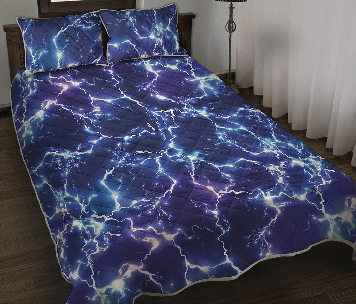 Blue And Purple Lightning Print Quilt Bed Set