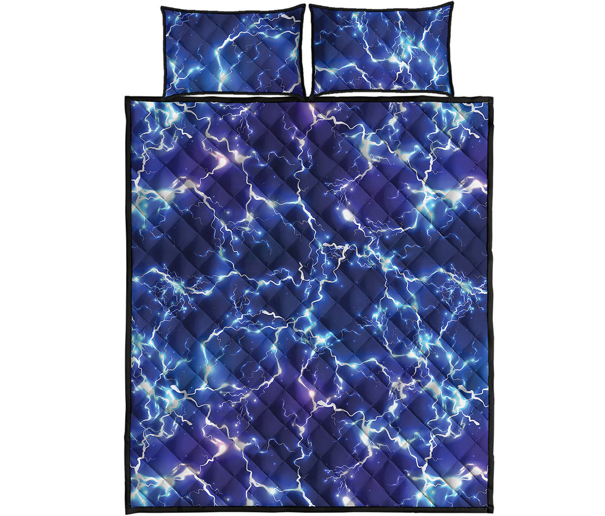 Blue And Purple Lightning Print Quilt Bed Set