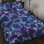 Blue And Purple Lightning Print Quilt Bed Set