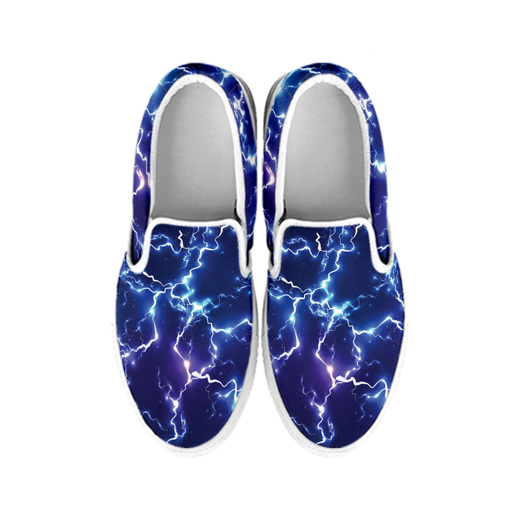 Blue And Purple Lightning Print White Slip On Shoes