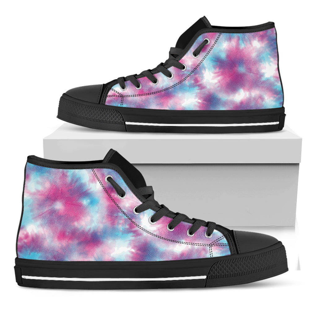 Blue And Purple Shibori Tie Dye Print Black High Top Shoes