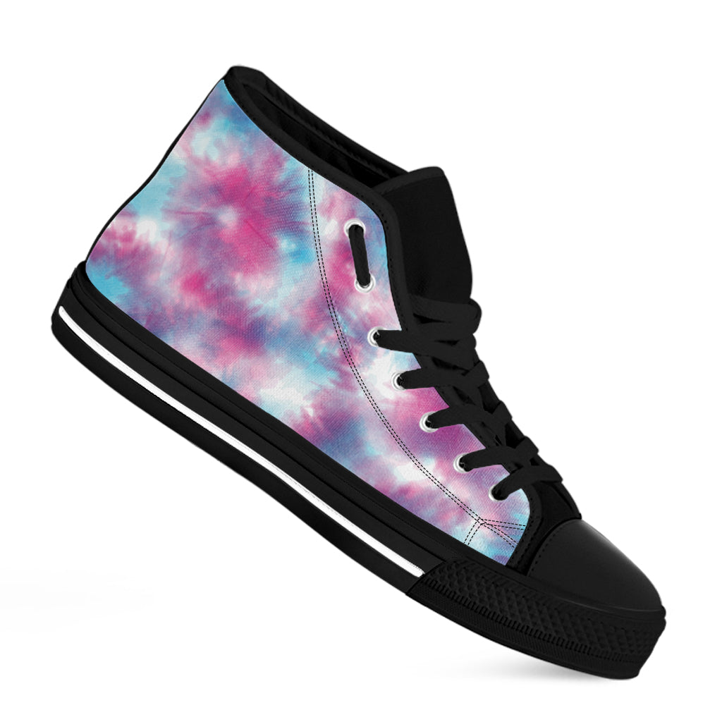 Blue And Purple Shibori Tie Dye Print Black High Top Shoes