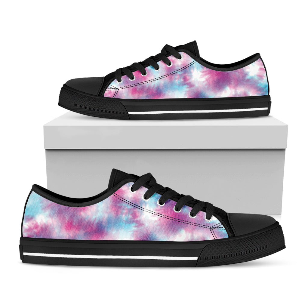 Blue And Purple Shibori Tie Dye Print Black Low Top Shoes