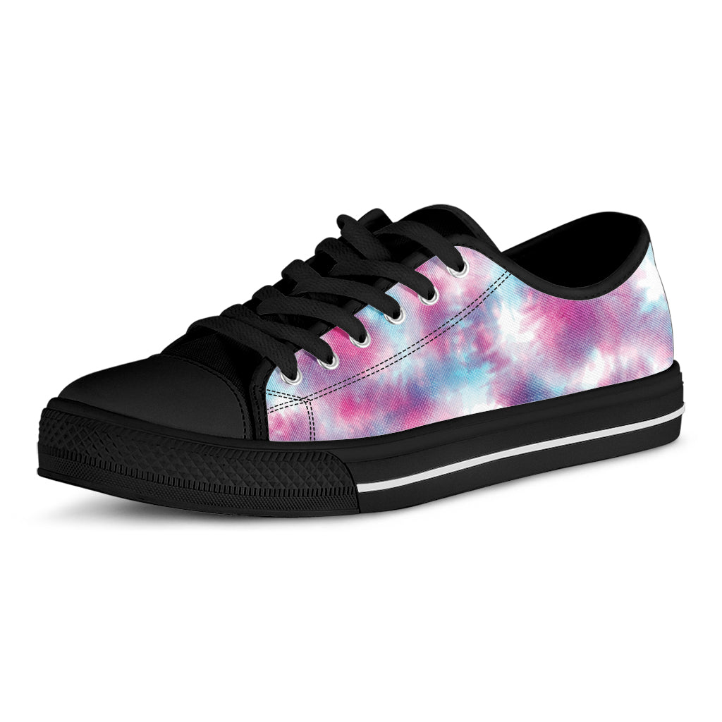 Blue And Purple Shibori Tie Dye Print Black Low Top Shoes