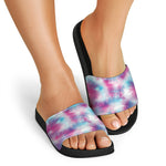 Blue And Purple Shibori Tie Dye Print Black Slide Sandals