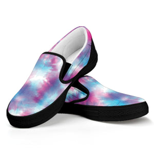 Blue And Purple Shibori Tie Dye Print Black Slip On Shoes