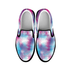 Blue And Purple Shibori Tie Dye Print Black Slip On Shoes