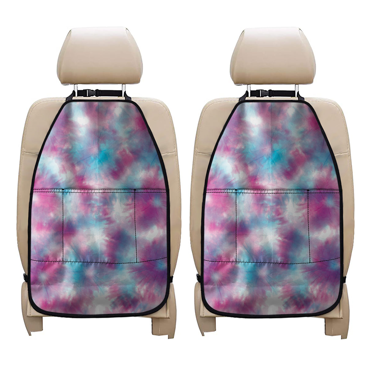 Blue And Purple Shibori Tie Dye Print Car Seat Organizers
