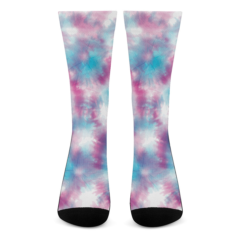 Blue And Purple Shibori Tie Dye Print Crew Socks