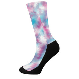 Blue And Purple Shibori Tie Dye Print Crew Socks