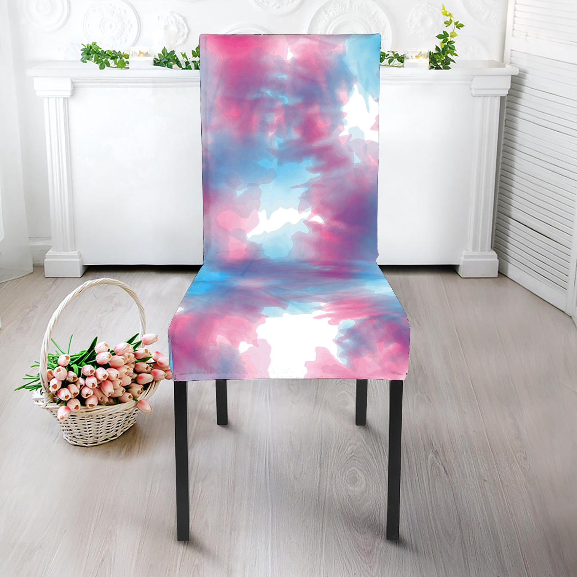 Blue And Purple Shibori Tie Dye Print Dining Chair Slipcover