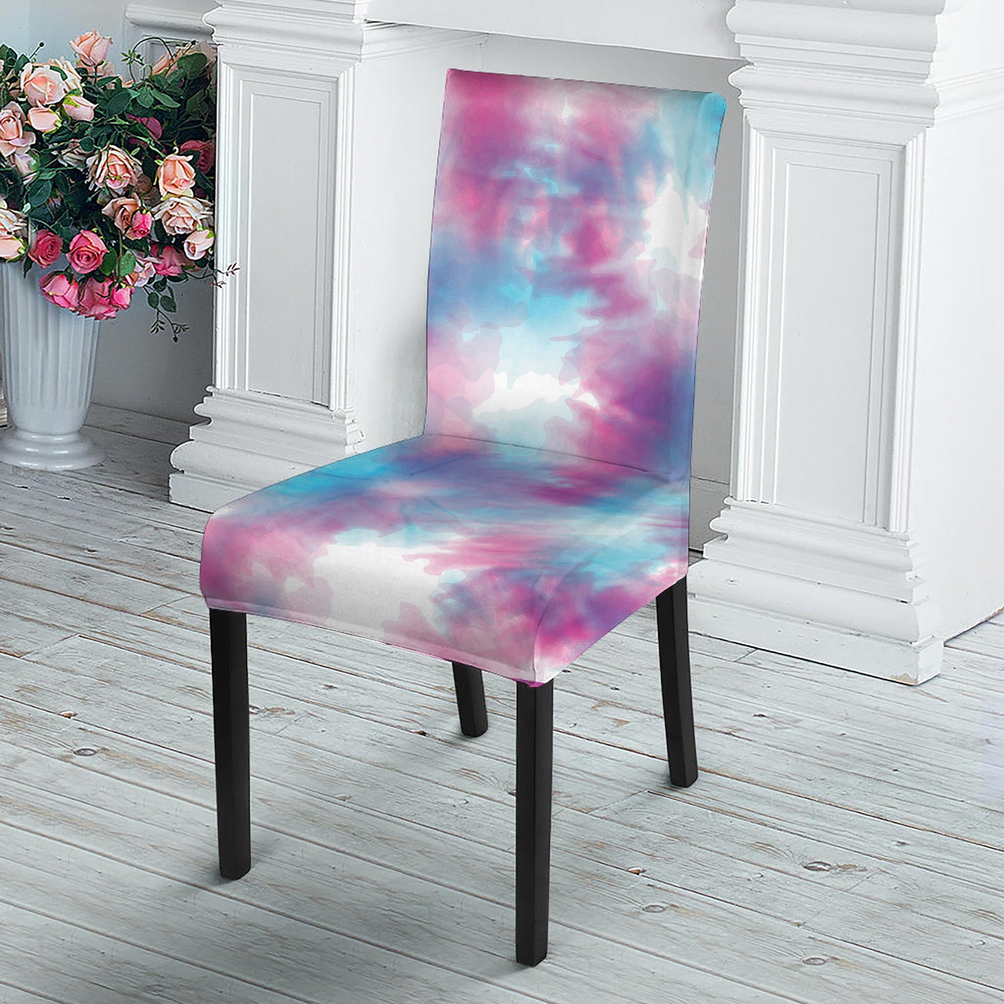 Blue And Purple Shibori Tie Dye Print Dining Chair Slipcover