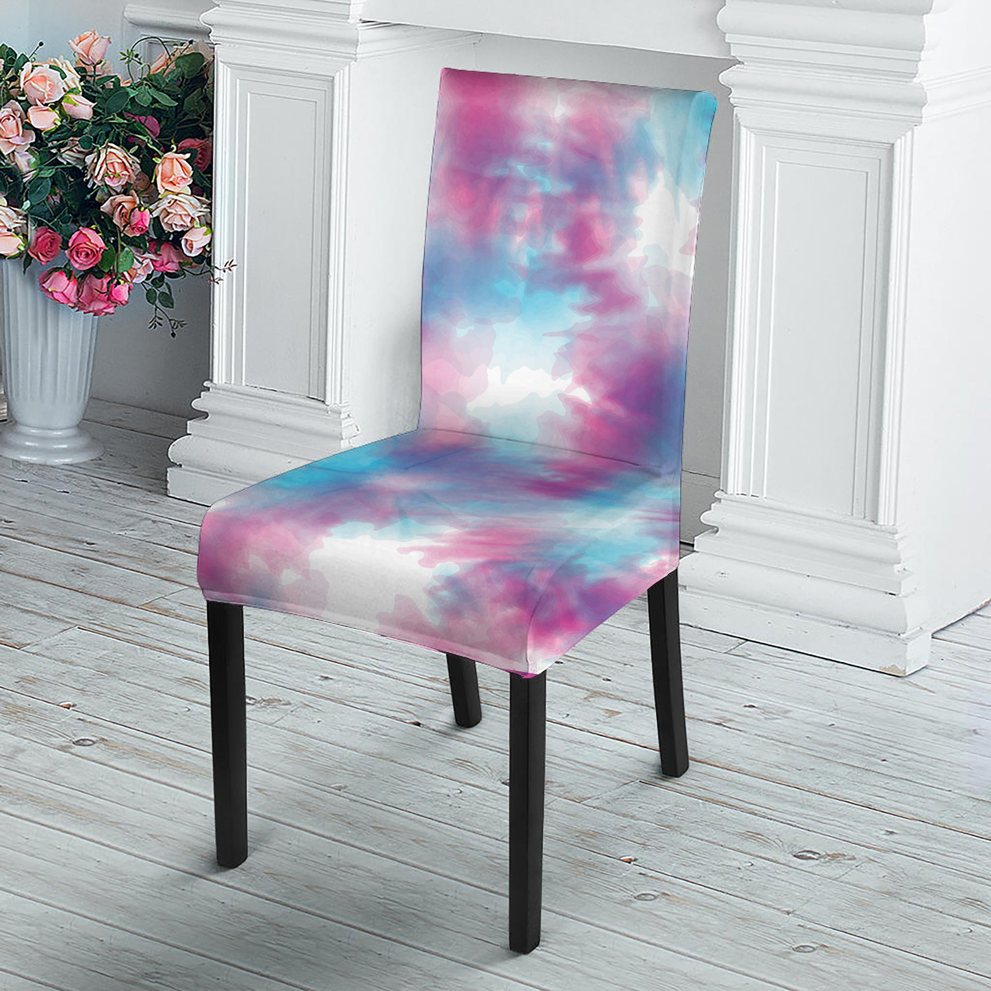 Blue And Purple Shibori Tie Dye Print Dining Chair Slipcover