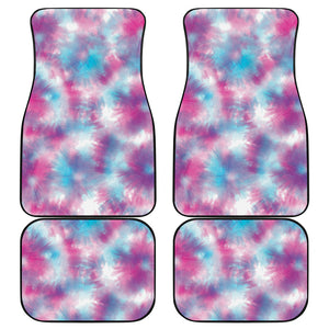 Blue And Purple Shibori Tie Dye Print Front and Back Car Floor Mats