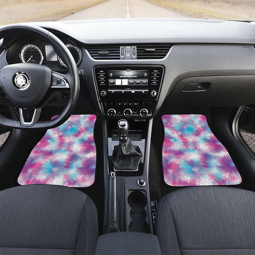 Blue And Purple Shibori Tie Dye Print Front and Back Car Floor Mats