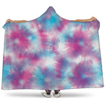 Blue And Purple Shibori Tie Dye Print Hooded Blanket