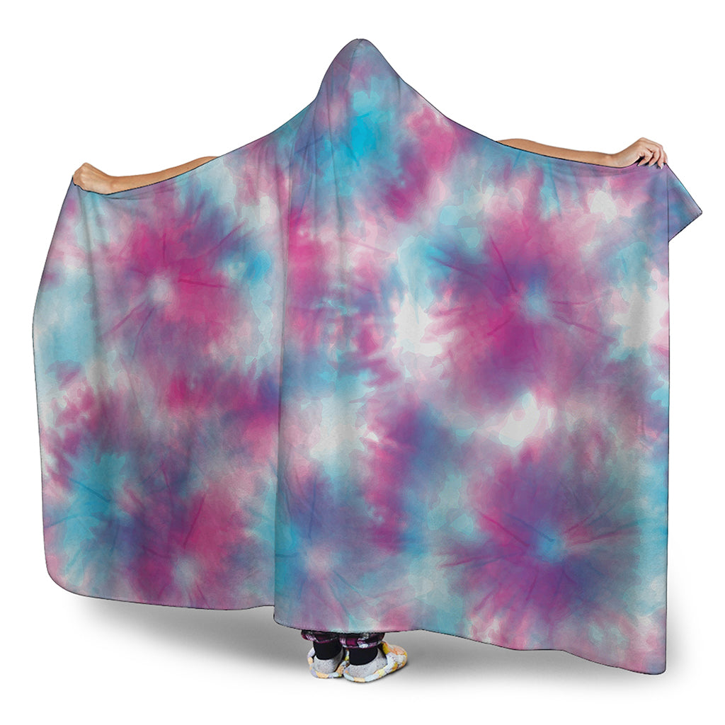 Blue And Purple Shibori Tie Dye Print Hooded Blanket