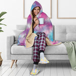 Blue And Purple Shibori Tie Dye Print Hooded Blanket