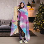 Blue And Purple Shibori Tie Dye Print Hooded Blanket