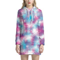 Blue And Purple Shibori Tie Dye Print Pullover Hoodie Dress