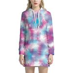 Blue And Purple Shibori Tie Dye Print Hoodie Dress