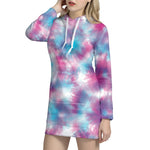 Blue And Purple Shibori Tie Dye Print Hoodie Dress