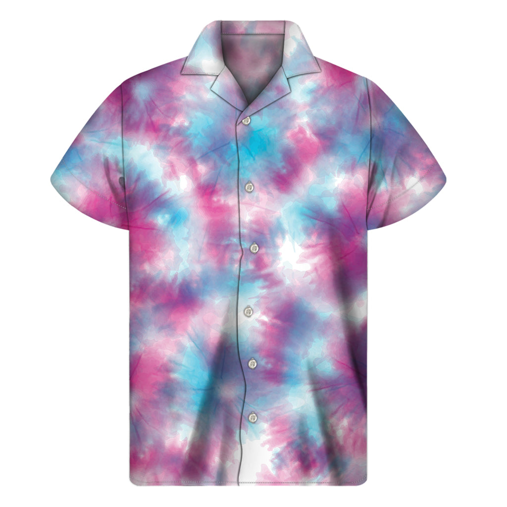 Blue And Purple Shibori Tie Dye Print Men's Short Sleeve Shirt