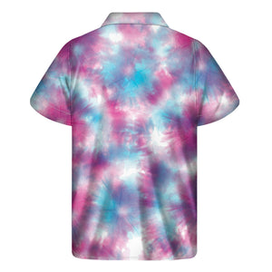 Blue And Purple Shibori Tie Dye Print Men's Short Sleeve Shirt