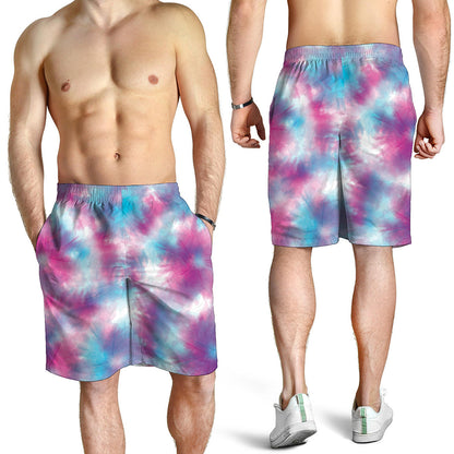 Blue And Purple Shibori Tie Dye Print Men's Shorts