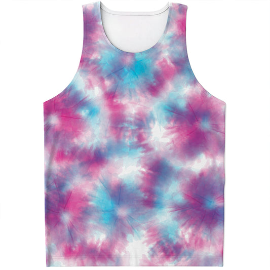 Blue And Purple Shibori Tie Dye Print Men's Tank Top
