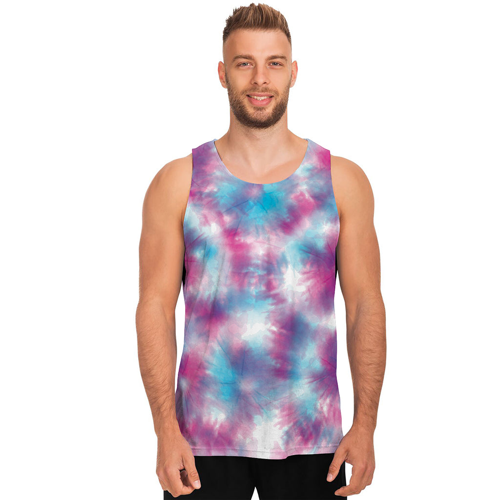 Blue And Purple Shibori Tie Dye Print Men's Tank Top