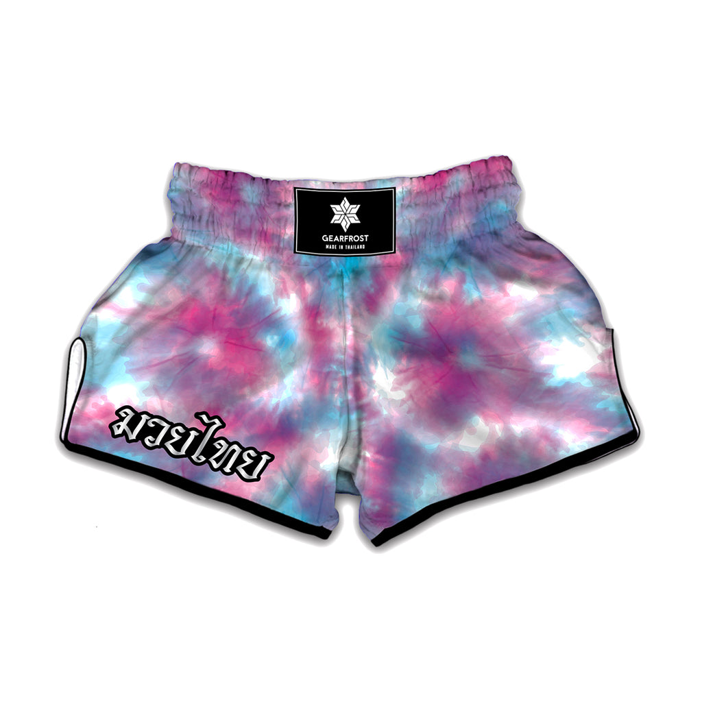 Blue And Purple Shibori Tie Dye Print Muay Thai Boxing Shorts