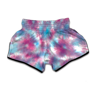 Blue And Purple Shibori Tie Dye Print Muay Thai Boxing Shorts