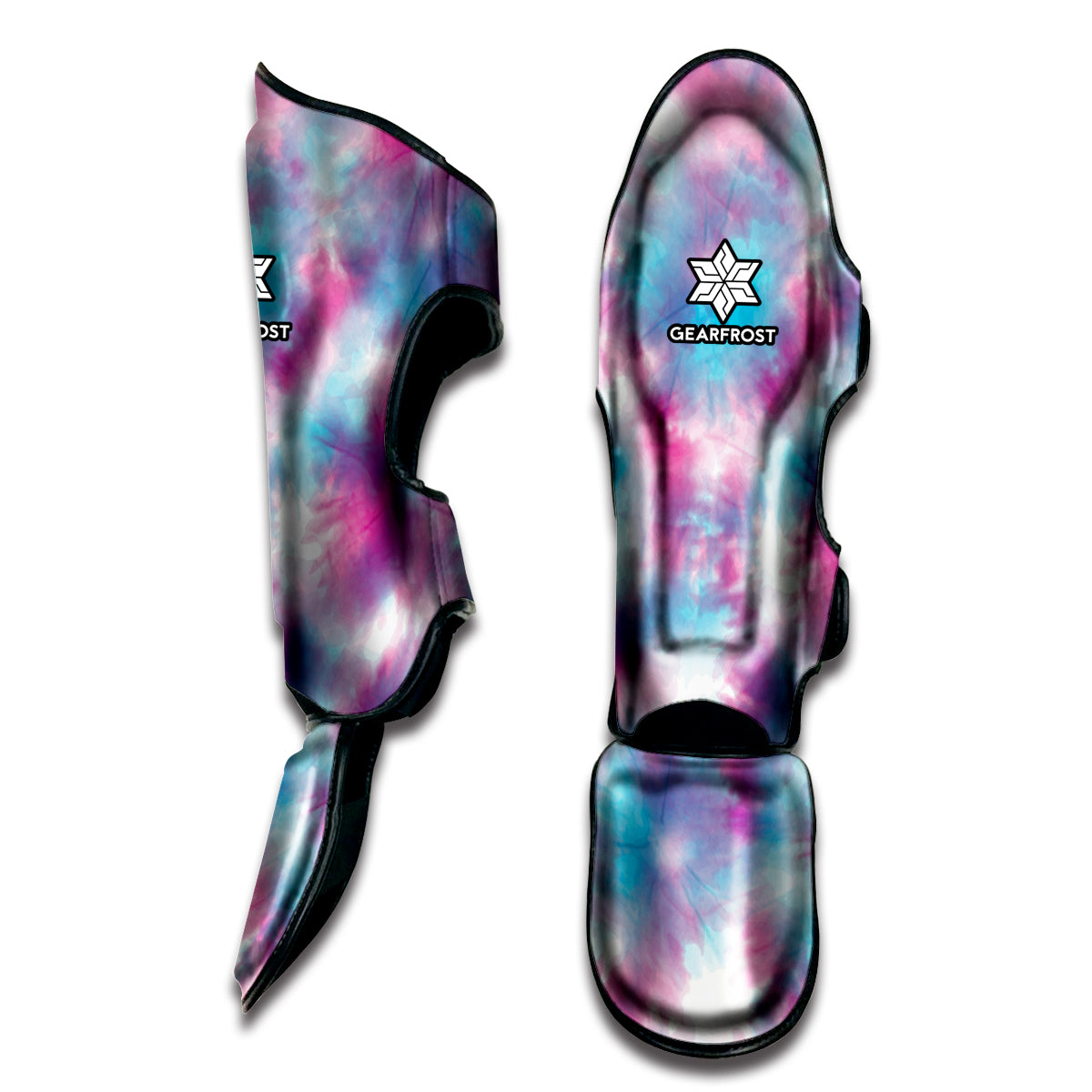 Blue And Purple Shibori Tie Dye Print Muay Thai Shin Guard