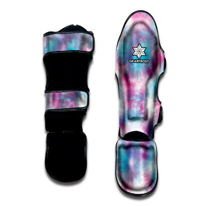 Blue And Purple Shibori Tie Dye Print Muay Thai Shin Guard