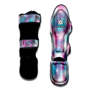 Blue And Purple Shibori Tie Dye Print Muay Thai Shin Guard