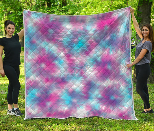 Blue And Purple Shibori Tie Dye Print Quilt