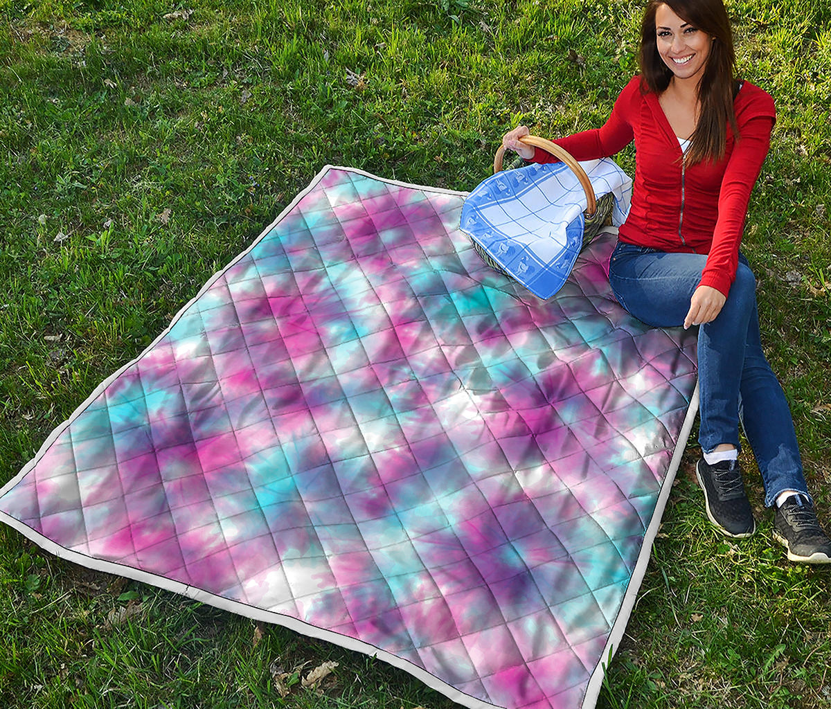 Blue And Purple Shibori Tie Dye Print Quilt