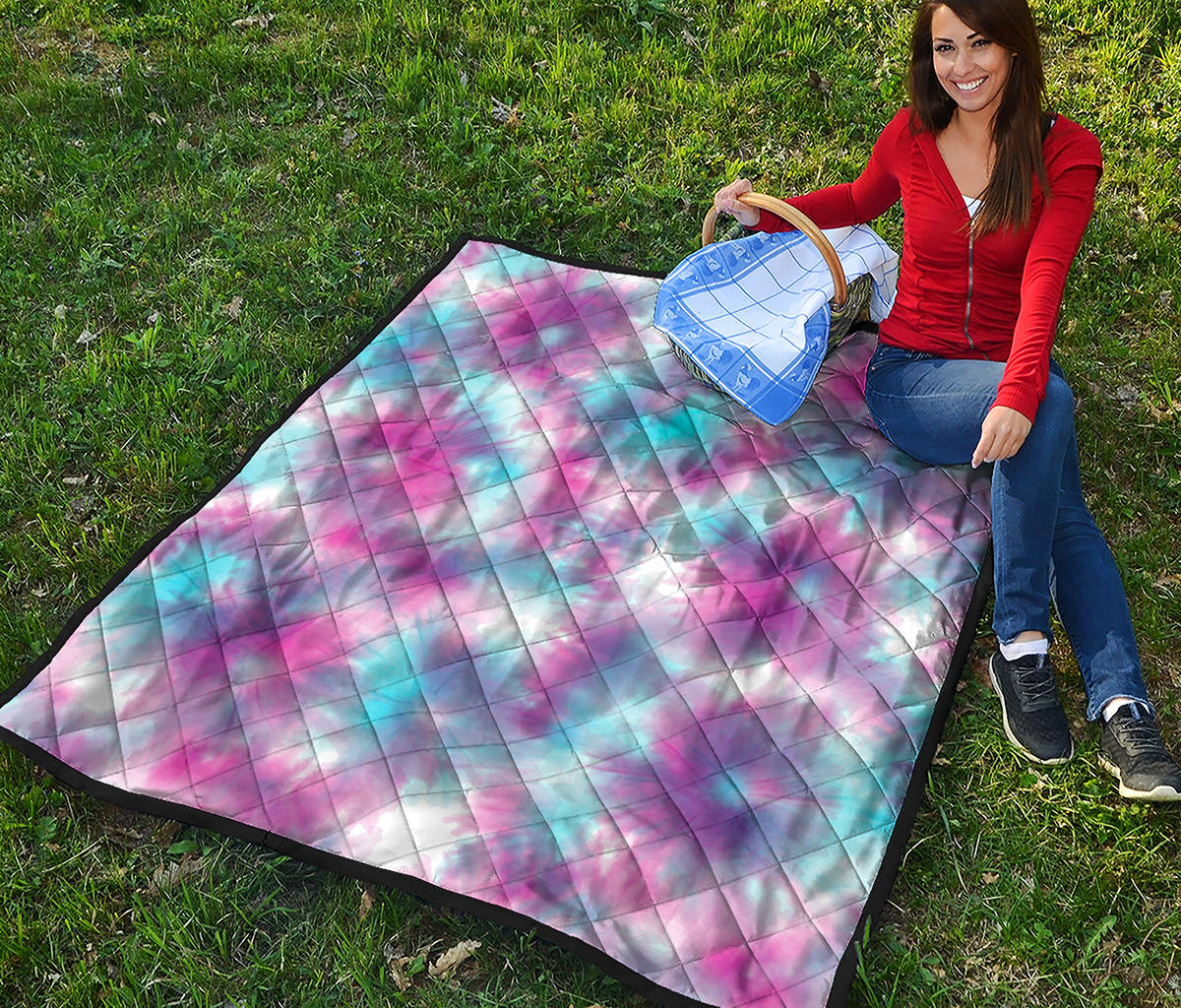 Blue And Purple Shibori Tie Dye Print Quilt