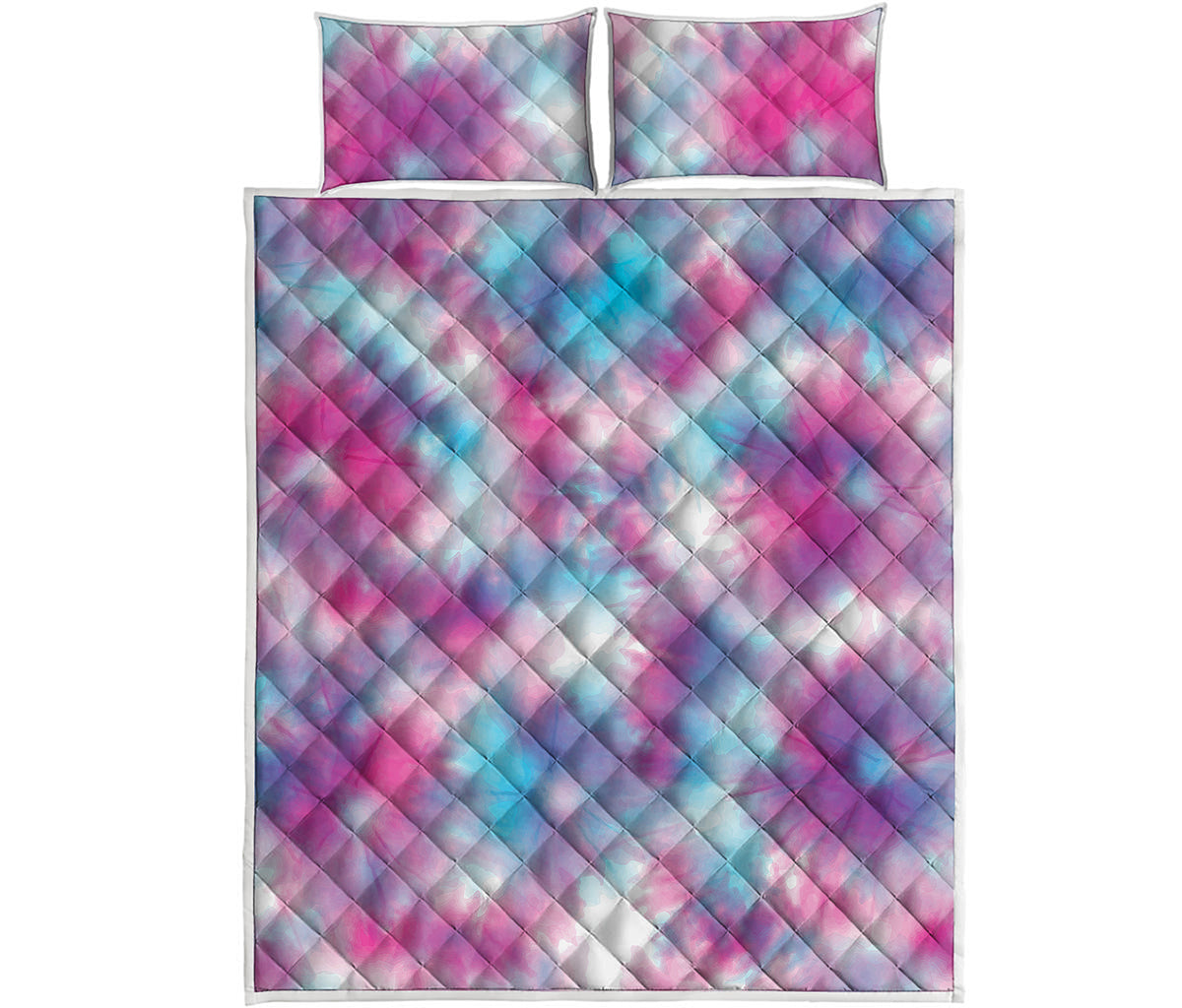 Blue And Purple Shibori Tie Dye Print Quilt Bed Set