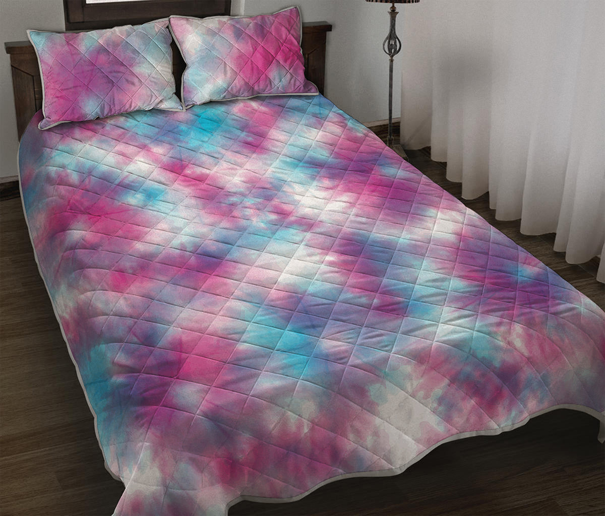 Blue And Purple Shibori Tie Dye Print Quilt Bed Set